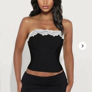 Fashion Nova Black Strapless Top with White Lace